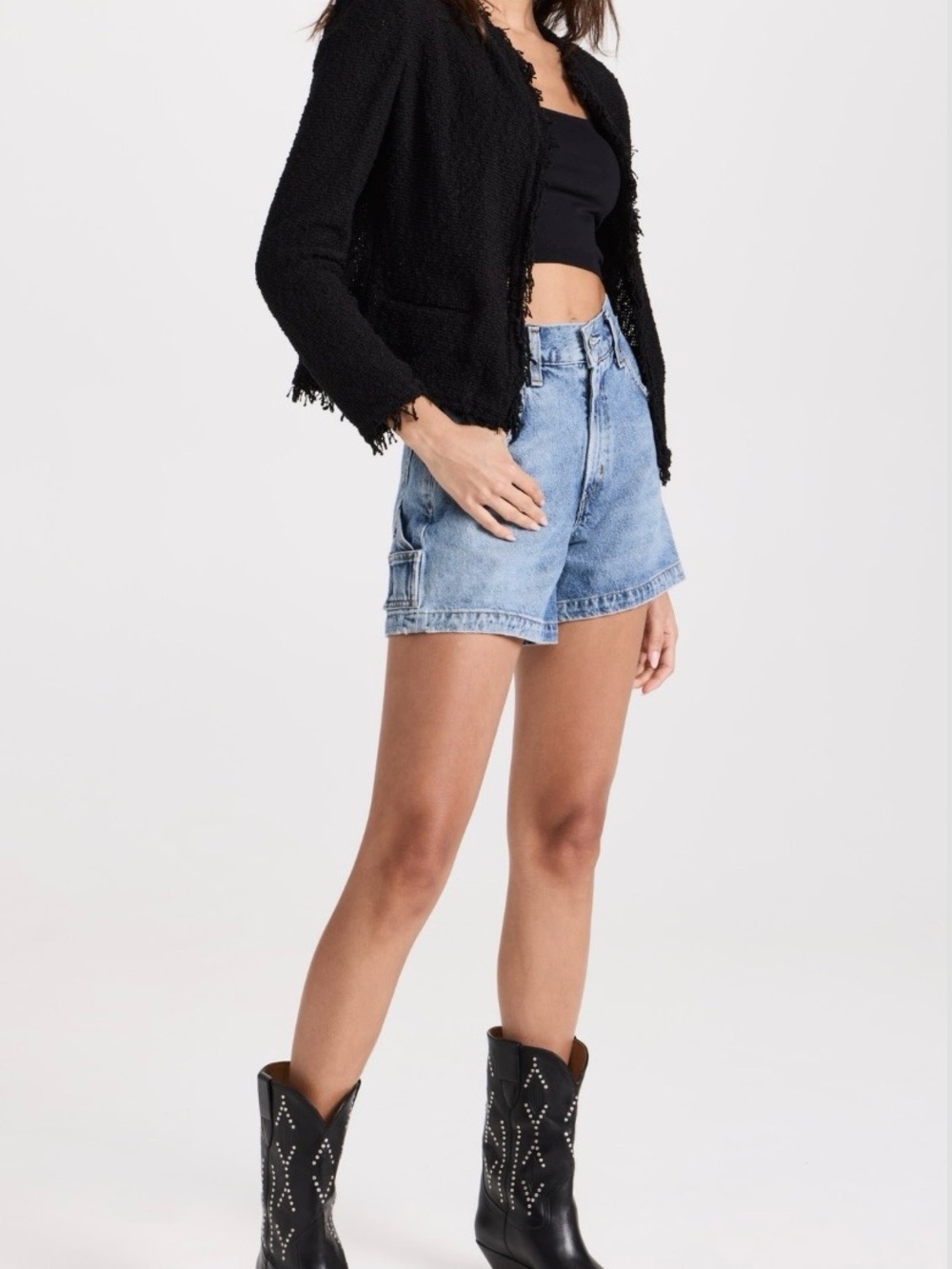 IRO Shavani Black Tweed Fringe Jacket - Black